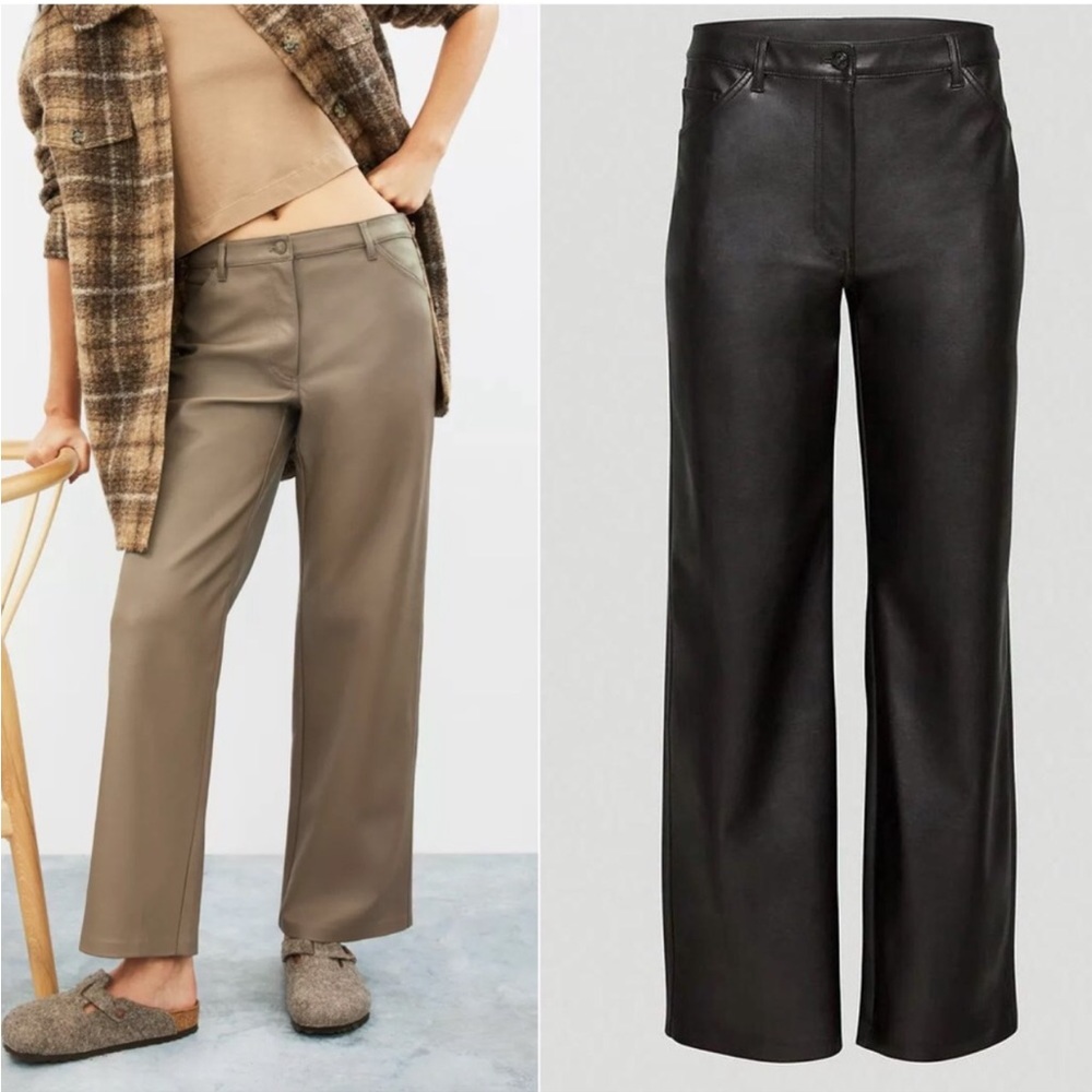 Aritzia Faux Leather Wide-Leg Pants in Black and Taupe